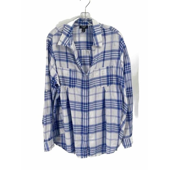 Lord and Taylor White Blue Plaid Button Down Cotton Shirt Collar Sz 2X - Picture 1 of 5